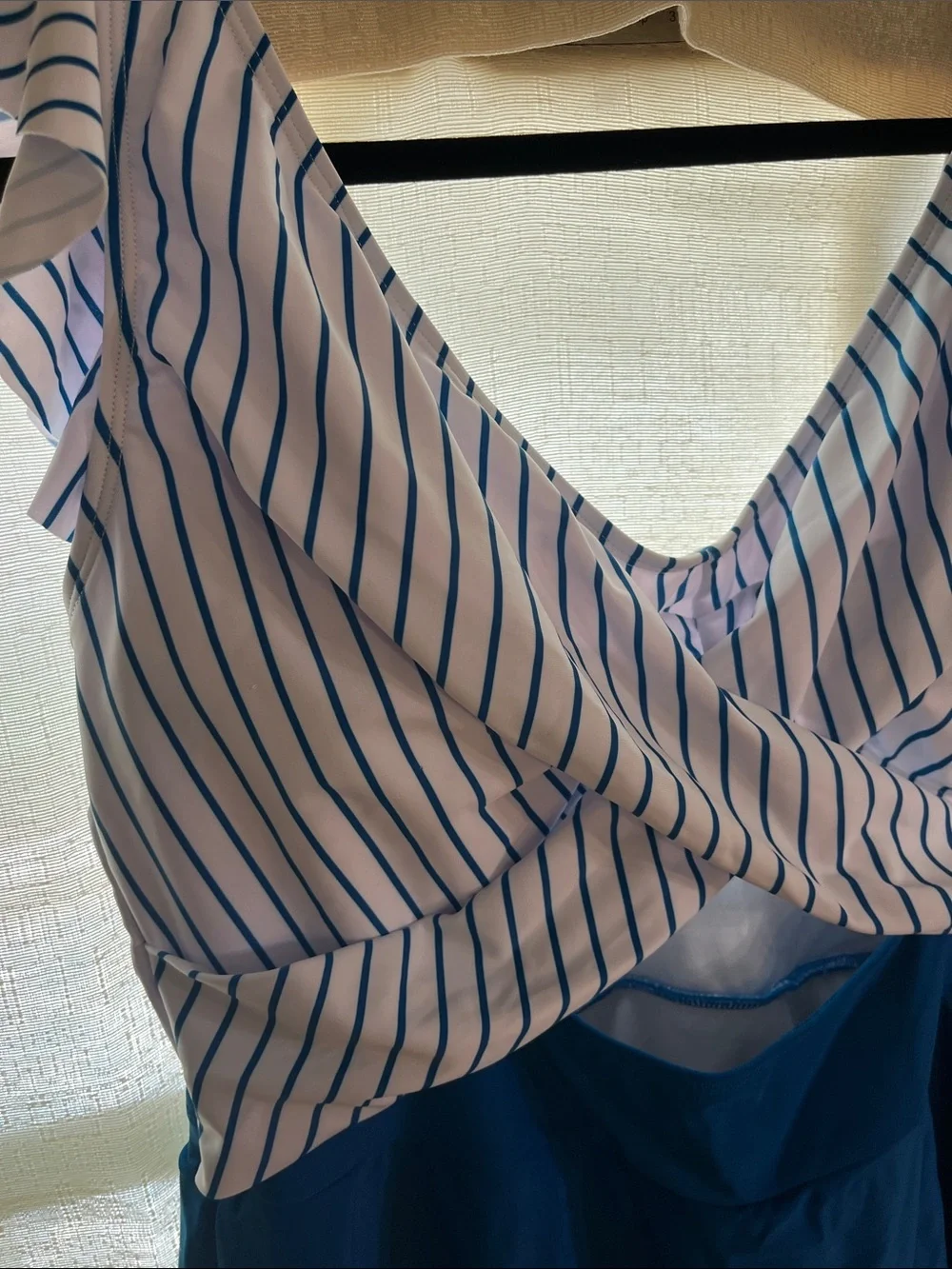 Striped White & Navy Blue One-Piece Swim Dress